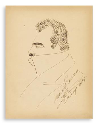 CARUSO, ENRICO. Large drawing, Signed and dated, self-caricature showing him in profile.